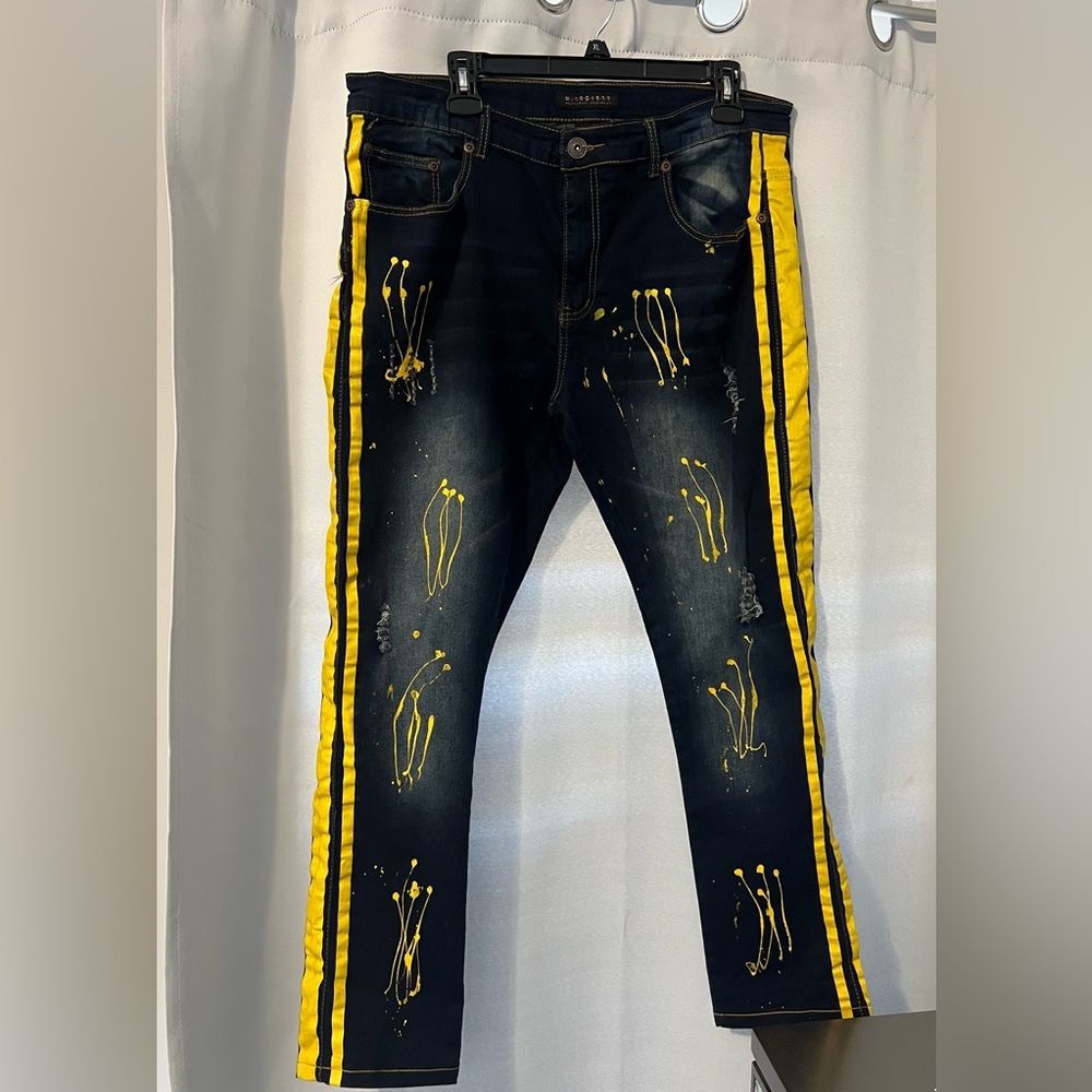 Waist 36 Length 32 blue jeans with yellow design